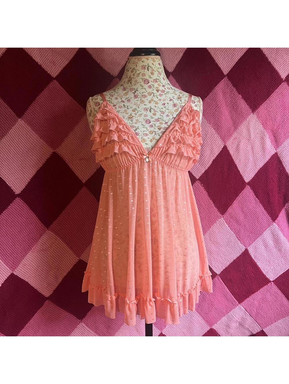 y2k peach ruffled lingerie babydoll dress
